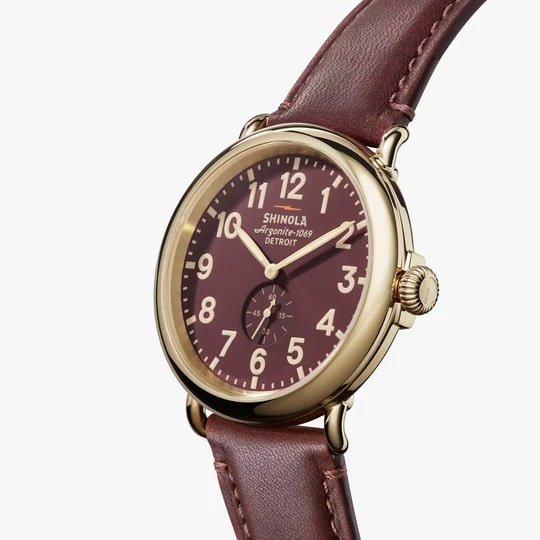 Shinola 47mm Runwell Watch - Dark Brown Dial, Teak Leather Strap