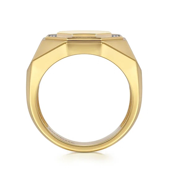 Gabriel & Co. 14K Yellow Gold Diamond Hexagon Halo Satin Men's Ring
