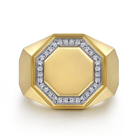 Gabriel & Co. 14K Yellow Gold Diamond Hexagon Halo Satin Men's Ring
