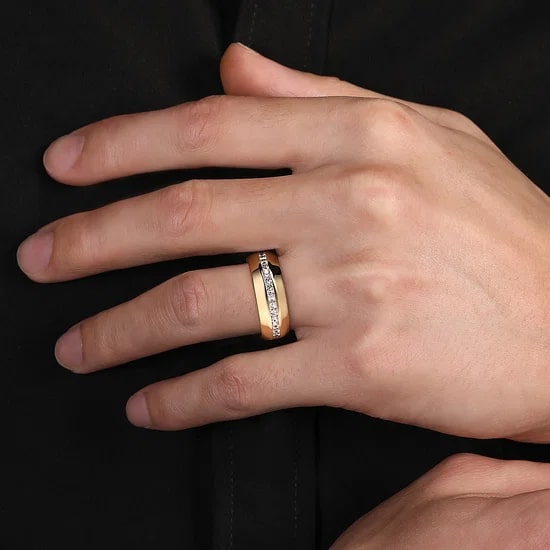 Gabriel & Co. 14K Yellow Gold Diamond Channel Satin Men's Wedding Band