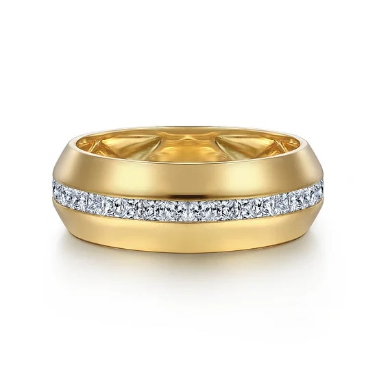 Gabriel & Co. 14K Yellow Gold Diamond Channel Satin Men's Wedding Band