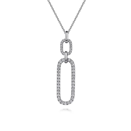Gabriel & Co. 14K White Gold Diamond Large Link Drop Pendant Necklace (17.5" Adj.)