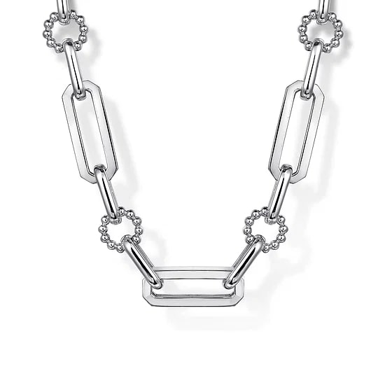 Gabriel & Co. Sterling Silver Paperclip Multi-Size Beaded Chain Necklace (17')