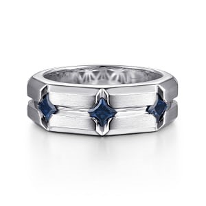 Gabriel & Co. Sterling Silver Princess Cut Blue Sapphire 3-Stone Ring - Size 10