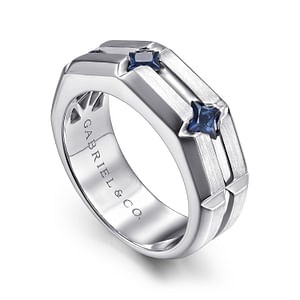 Gabriel & Co. Sterling Silver Princess Cut Blue Sapphire 3-Stone Ring - Size 10