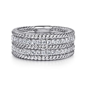 Gabriel & Co. Sterling Silver White Sapphire Twisted 5 Row Ring - Size 6.5