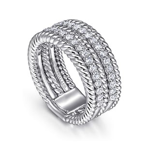 Gabriel & Co. Sterling Silver White Sapphire Twisted 5 Row Ring - Size 6.5