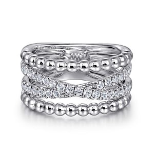 Gabriel & Co. Sterling Silver White Sapphire Beaded 4 Row Ring - Size 6.5