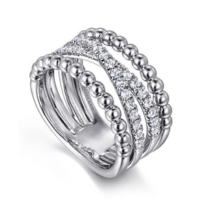 Gabriel & Co. Sterling Silver White Sapphire Beaded 4 Row Ring - Size 6.5