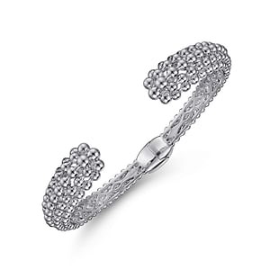 Sterling Silver Beaded Split Hinged Cuff Bangle Bracelet