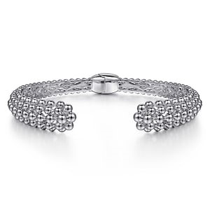Sterling Silver Beaded Split Hinged Cuff Bangle Bracelet
