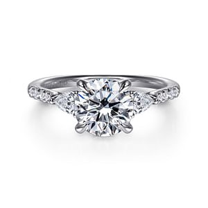 Gabriel & Co. 14K White Gold Diamond Pear Lotus Pave Ring (CZ Center)