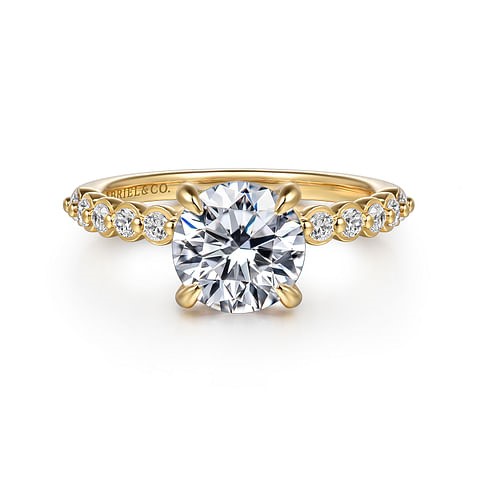 Gabriel & Co. 14K Yellow Gold Diamond Hidden Halo Shared Prong Ring (CZ Center)