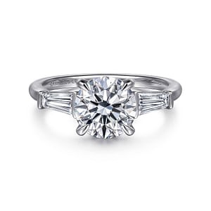Gabriel & Co. 14K White Gold Diamond Tapered Baguette 3-Stone Ring (CZ Center)