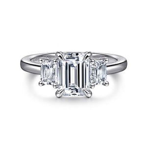 Gabriel & Co. 14K White Gold Diamond Emerald 3-Stone Ring (Emerald CZ Center)