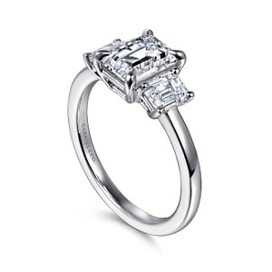 Gabriel & Co. 14K White Gold Diamond Emerald 3-Stone Ring (Emerald CZ Center)