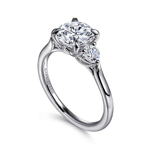 Gabriel & Co. 14K White Gold Diamond Round Lotus 3-Stone Ring (CZ Center)