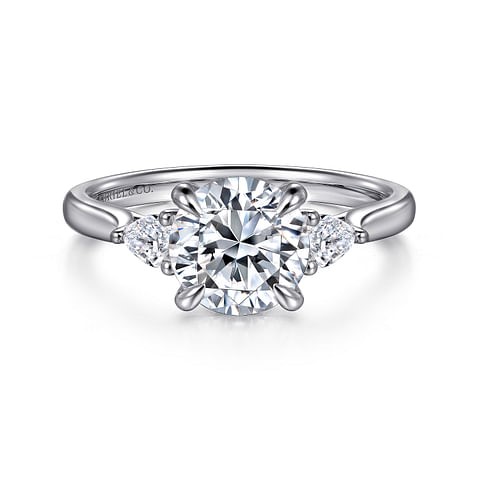 Gabriel & Co. 14K White Gold Diamond Pear Lotus 3-Stone Ring (CZ Center)