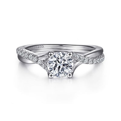 Gabriel & Co. 14K White Gold Diamond Cathedral Twist 4-Prong Ring (CZ Center)