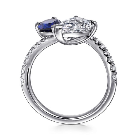 Gabriel & Co. 14K White Gold Sapphire & Diamond Double Pear Ring (CZ Center)