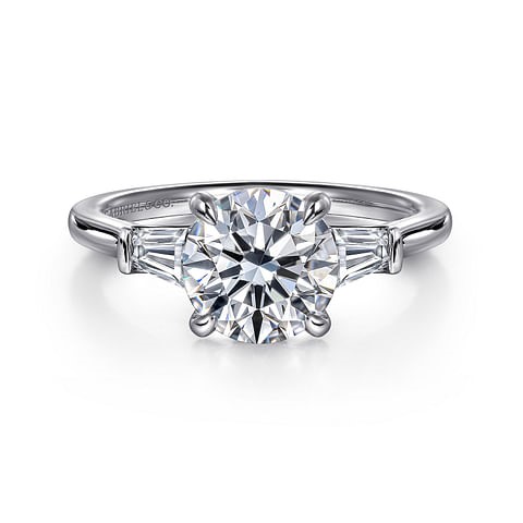 Gabriel & Co. 14K White Gold Diamond 3-Stone Tapered Baguette Ring (CZ Center)
