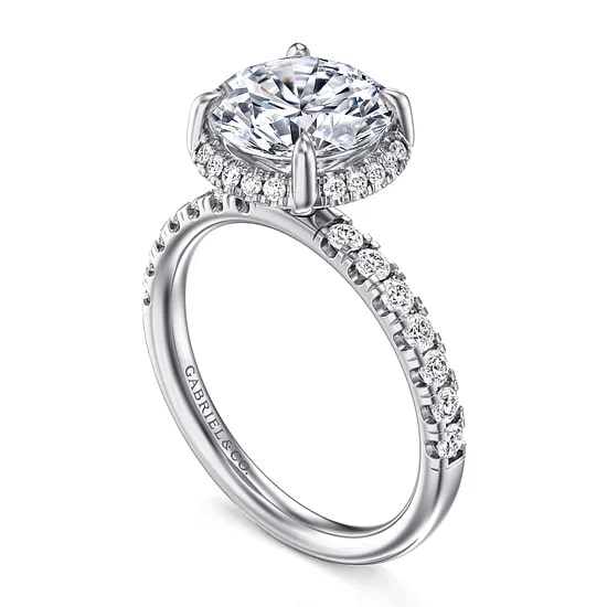Gabriel & Co. 14K White Gold Diamond Hidden Halo Semi-Mount Ring (Round CZ Center)