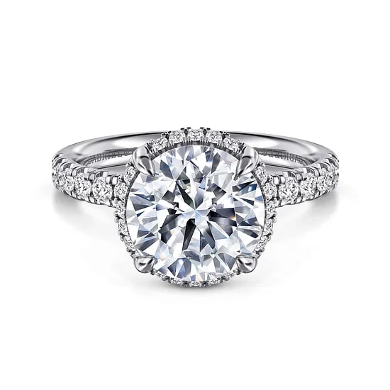 Gabriel & Co. 14K White Gold Diamond Hidden Halo Semi-Mount Ring (Round CZ Center)