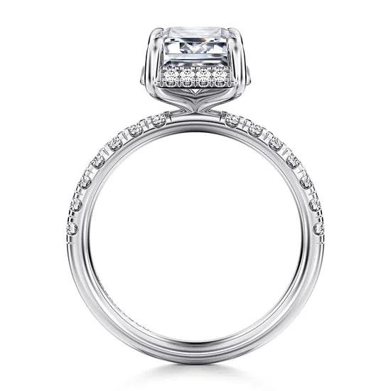 Gabriel & Co. 14K White Gold Diamond Hidden Halo Semi-Mount Ring (Emerald CZ Center)