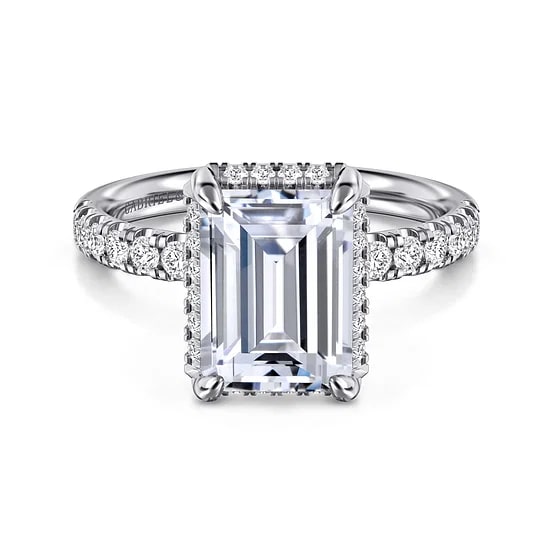 Gabriel & Co. 14K White Gold Diamond Hidden Halo Semi-Mount Ring (Emerald CZ Center)