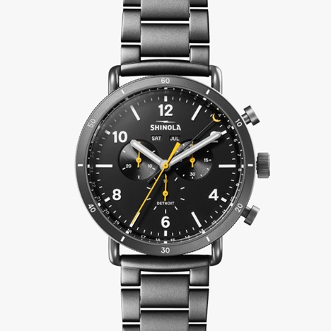 Shinola 45mm Canfield Sport Watch - Black Dial, Gunmetal Bracelet