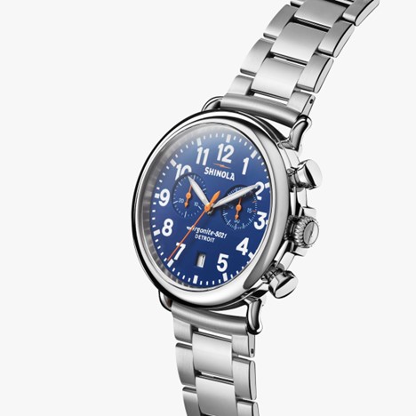 Shinola 41mm Runwell Chrono Watch - Blue Dial, Silver Bracelet