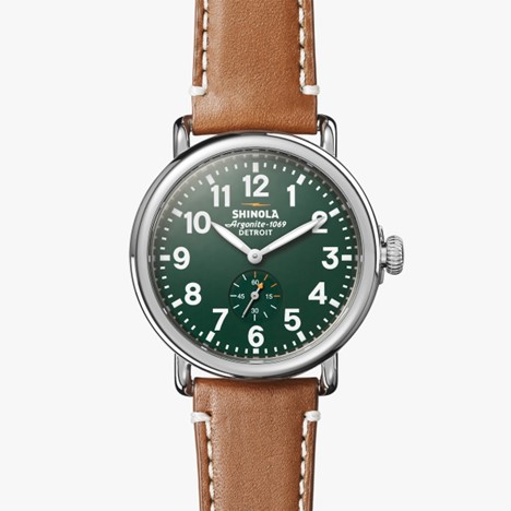 Shinola 41mm Runwell Watch - Green Dial, Brown Leather Strap