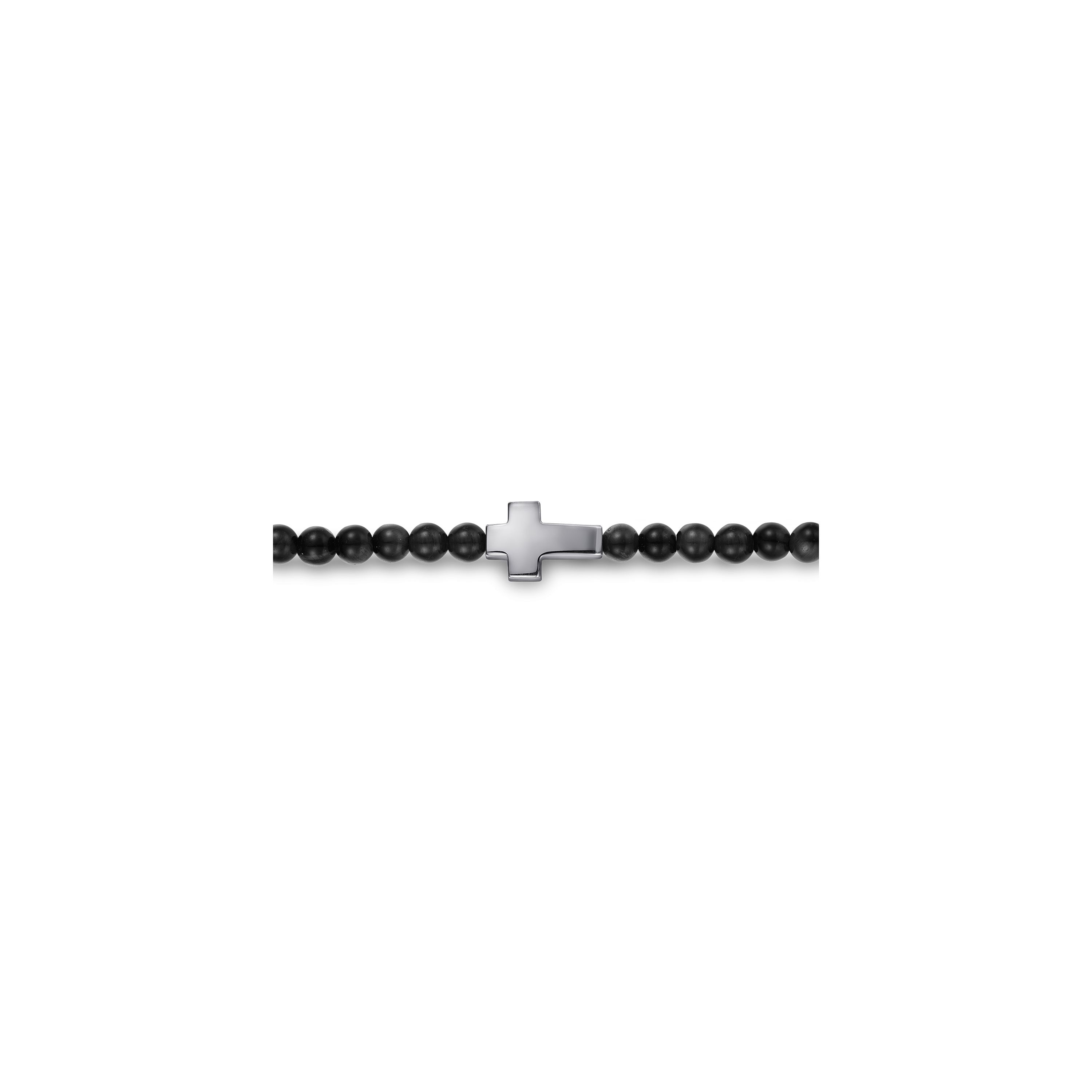 Gabriel & Co. Sterling Silver Onyx Beaded Small Cross Bracelet (4mm, 8")