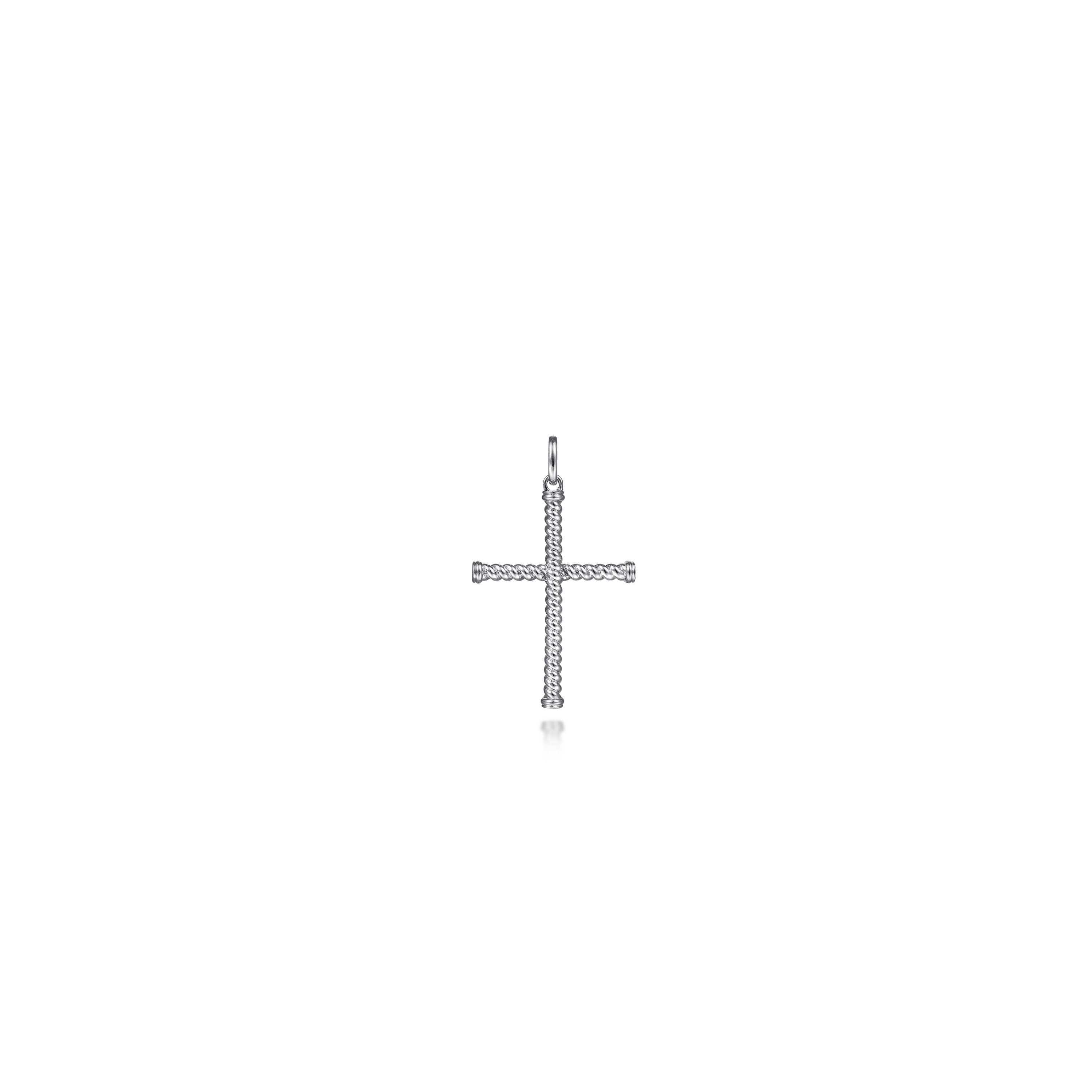 Sterling Silver Small Thin Twist Rope Cross Pendant