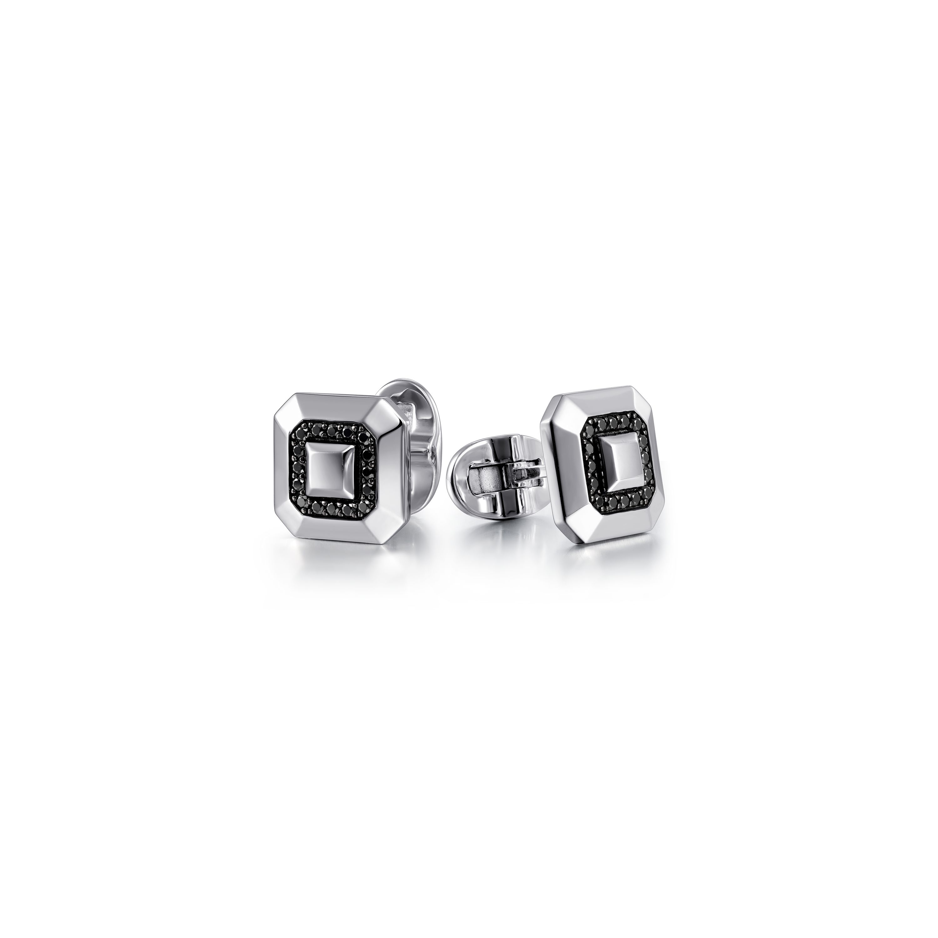 Sterling Silver Black Spinel Cushion Shape Halo Cufflinks