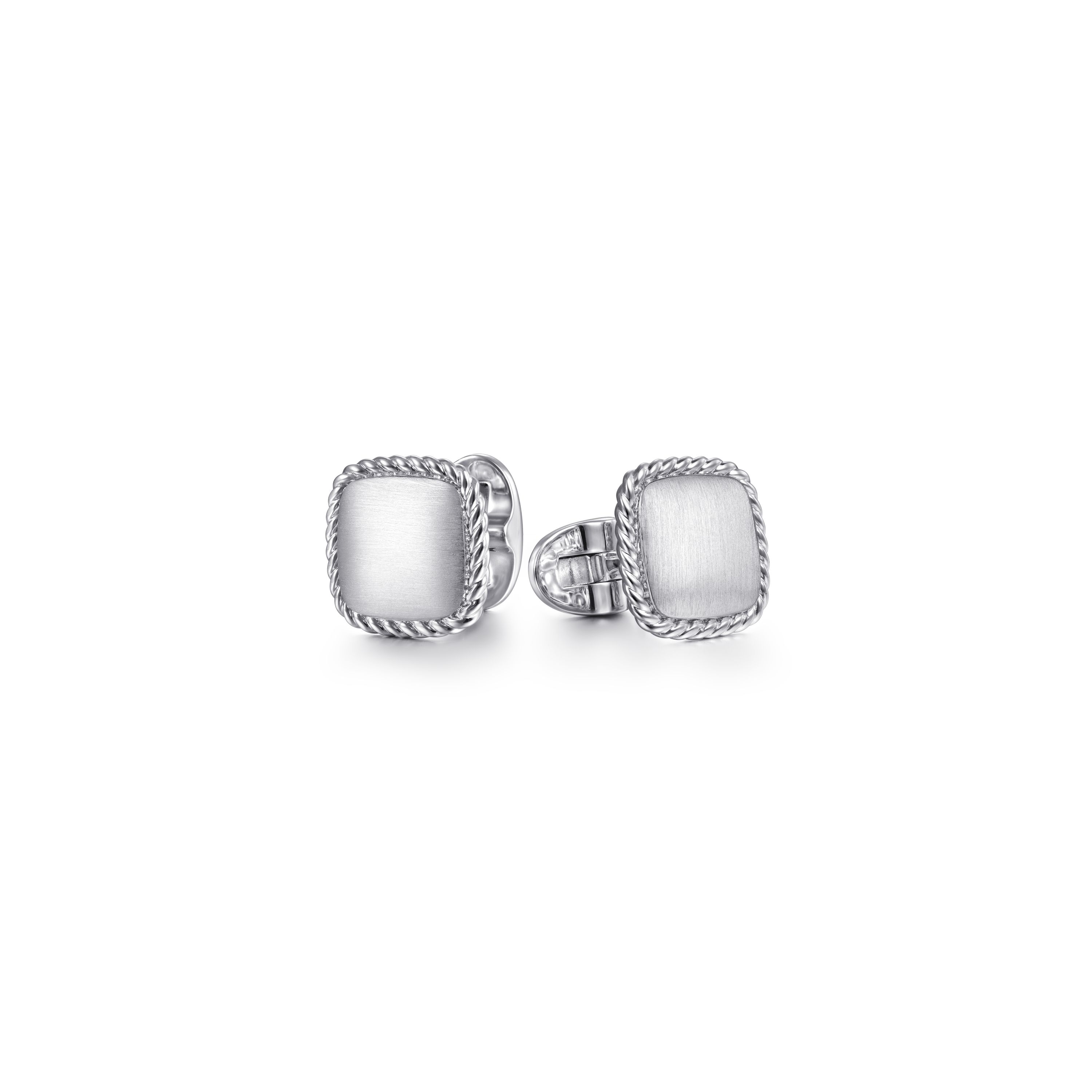 Sterling Silver Square Raised Brush Top Twist Trim Cufflinks