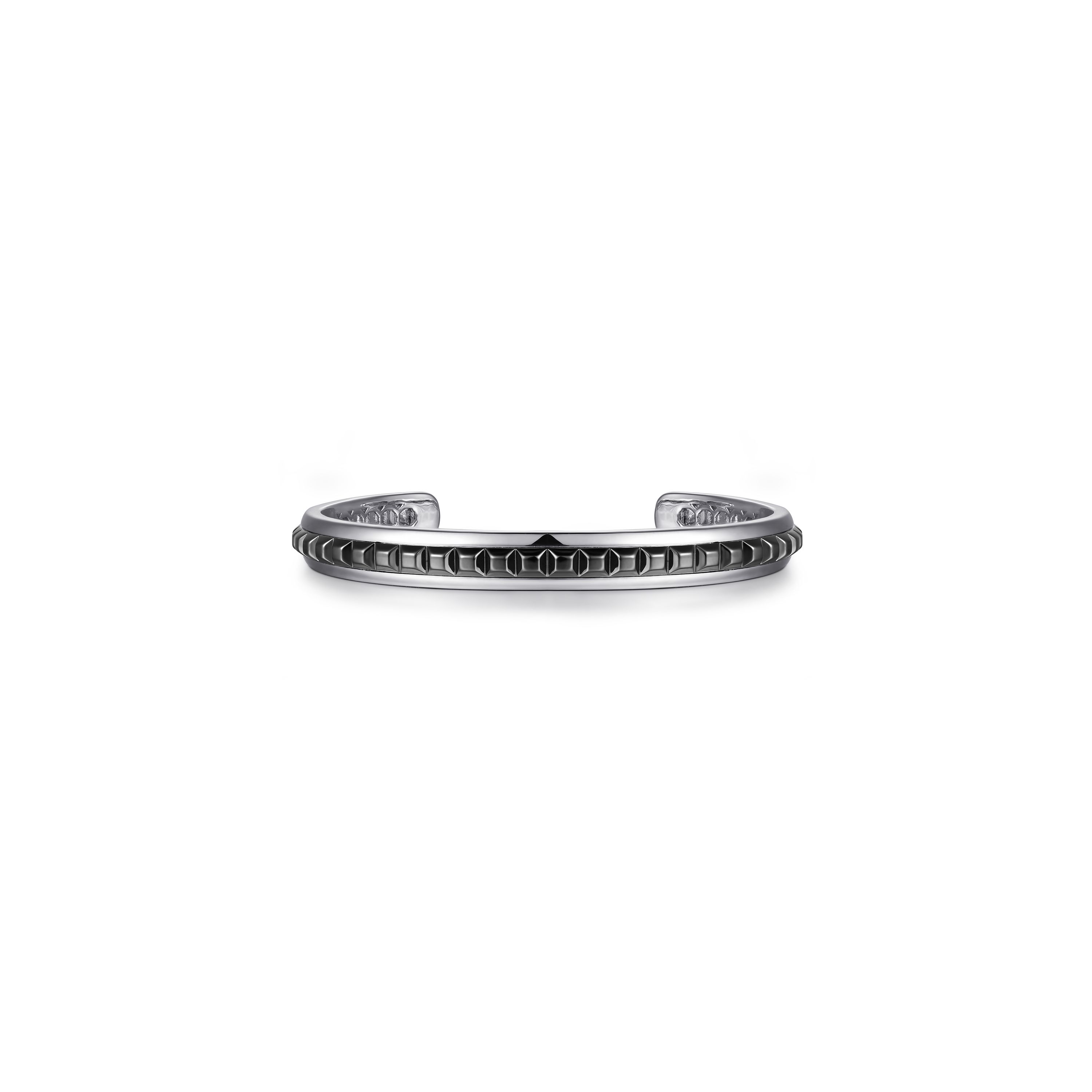 Gabriel & Co. Sterling Silver Black Grommet Inlay Cuff Men's Bangle Bracelet - Size 7.25