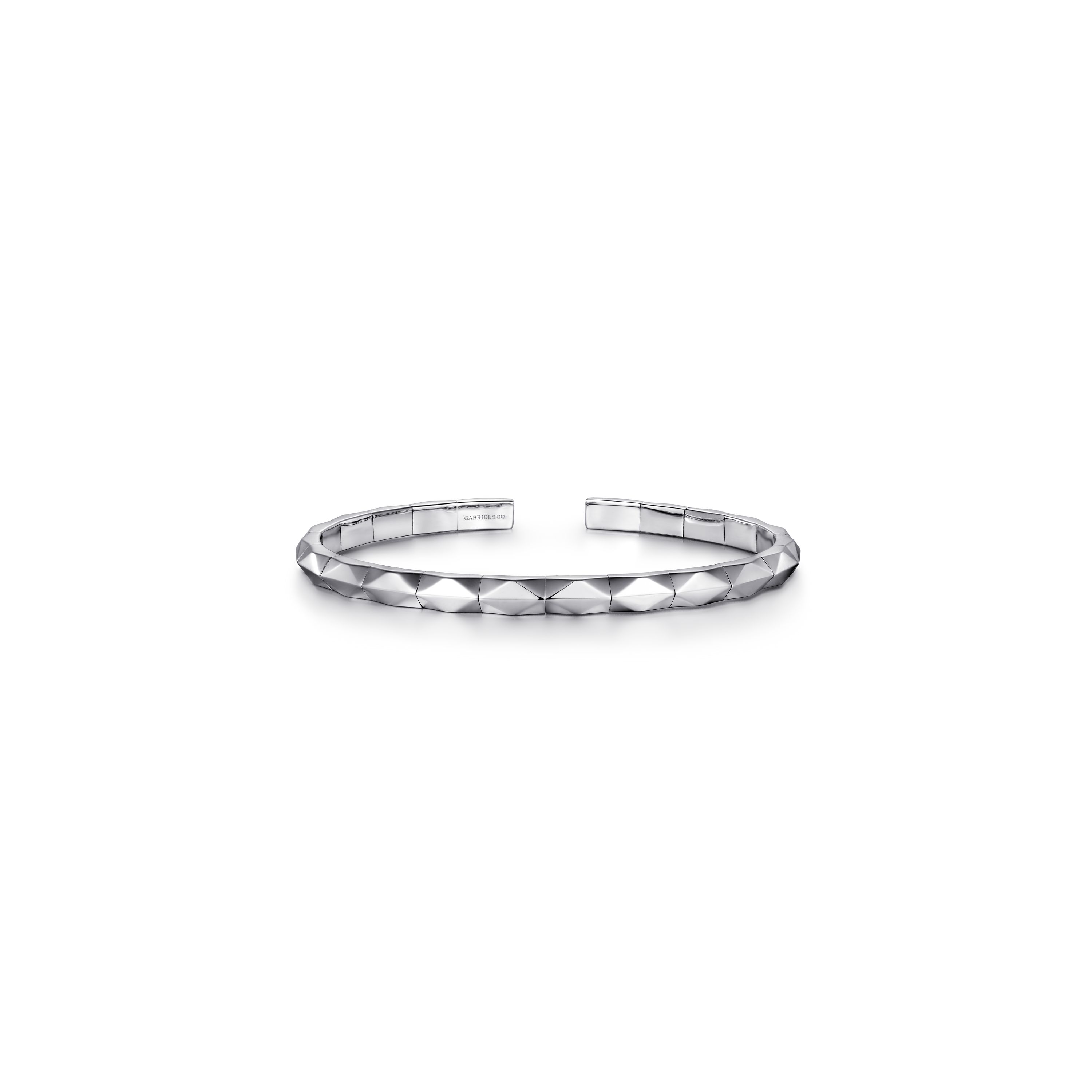 Gabriel & Co. Sterling Silver Faceted Thin Flex Cuff Men's Bangle Bracelet