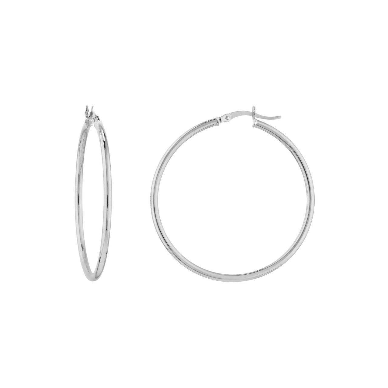 14K White Gold Large Round Tube Hoop Earrings (2x40mm)
