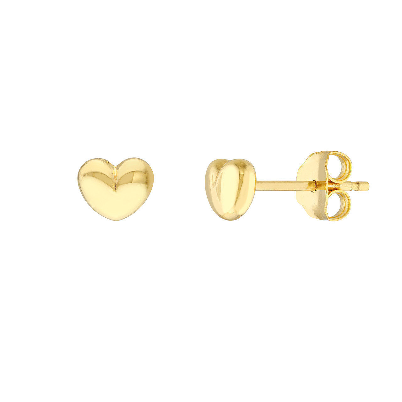 14K Yellow Gold Puff Heart Stud Earrings