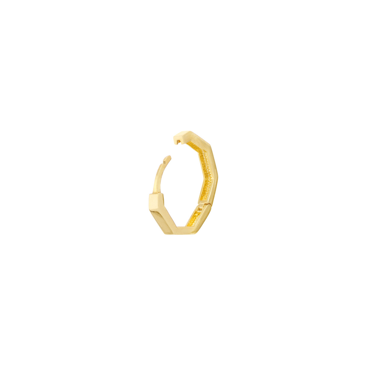 14K Yellow Gold Hexagon Square Edge Huggie Earrings