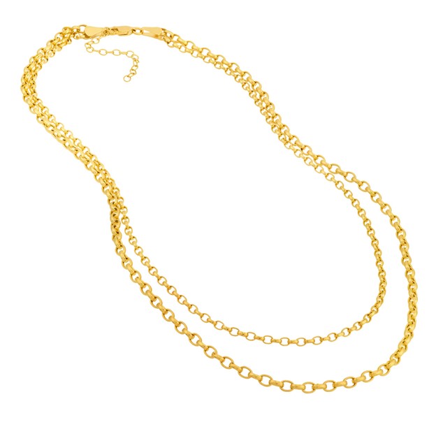 14K Yellow Gold Light Layer Oval Rolo Adjustable Necklace (18")