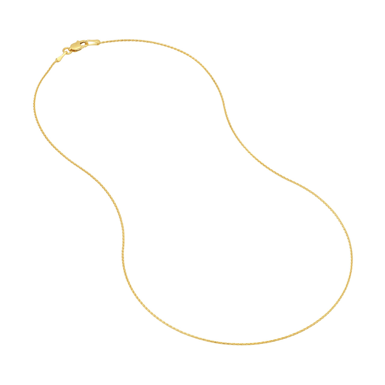 14K Yellow Gold Diamond Cut Round Wheat Chain Necklace (0.85mm, 20")
