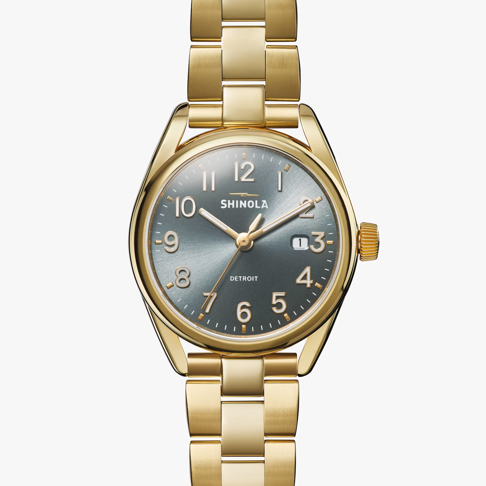 Shinola 38mm Derby Watch - Dark Gray Dial, Gold & Stainless Steel Bracelet