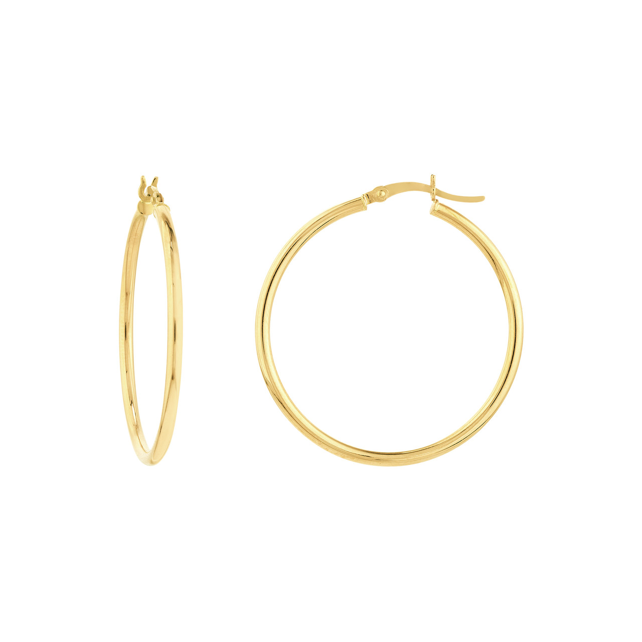 14K Yellow Gold Medium Round Tube Hoop Earrings (2x35mm)