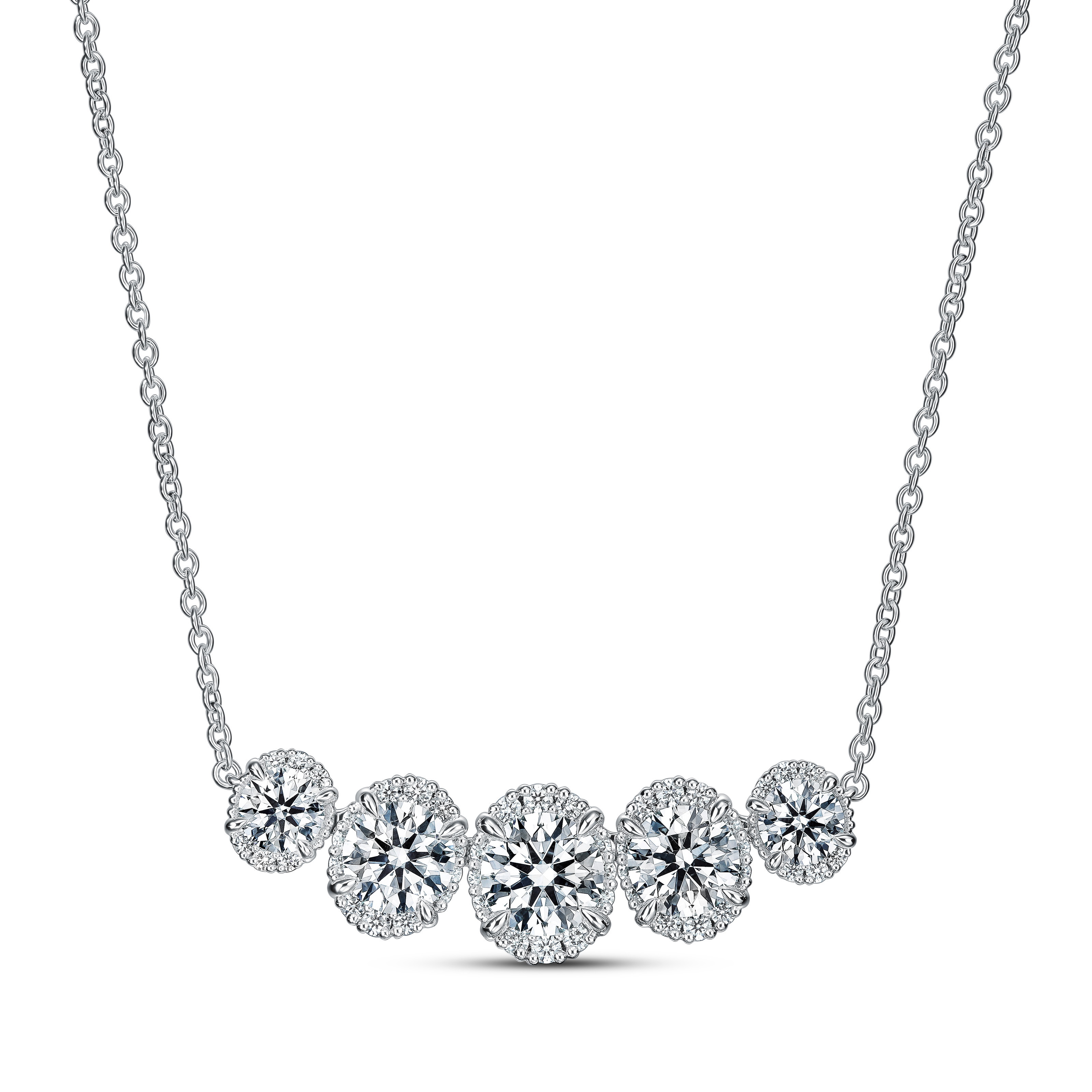 Hearts on Fire Ellipse 2.63ctw Diamond 5-Stone Halo Pendant in 18K White Gold