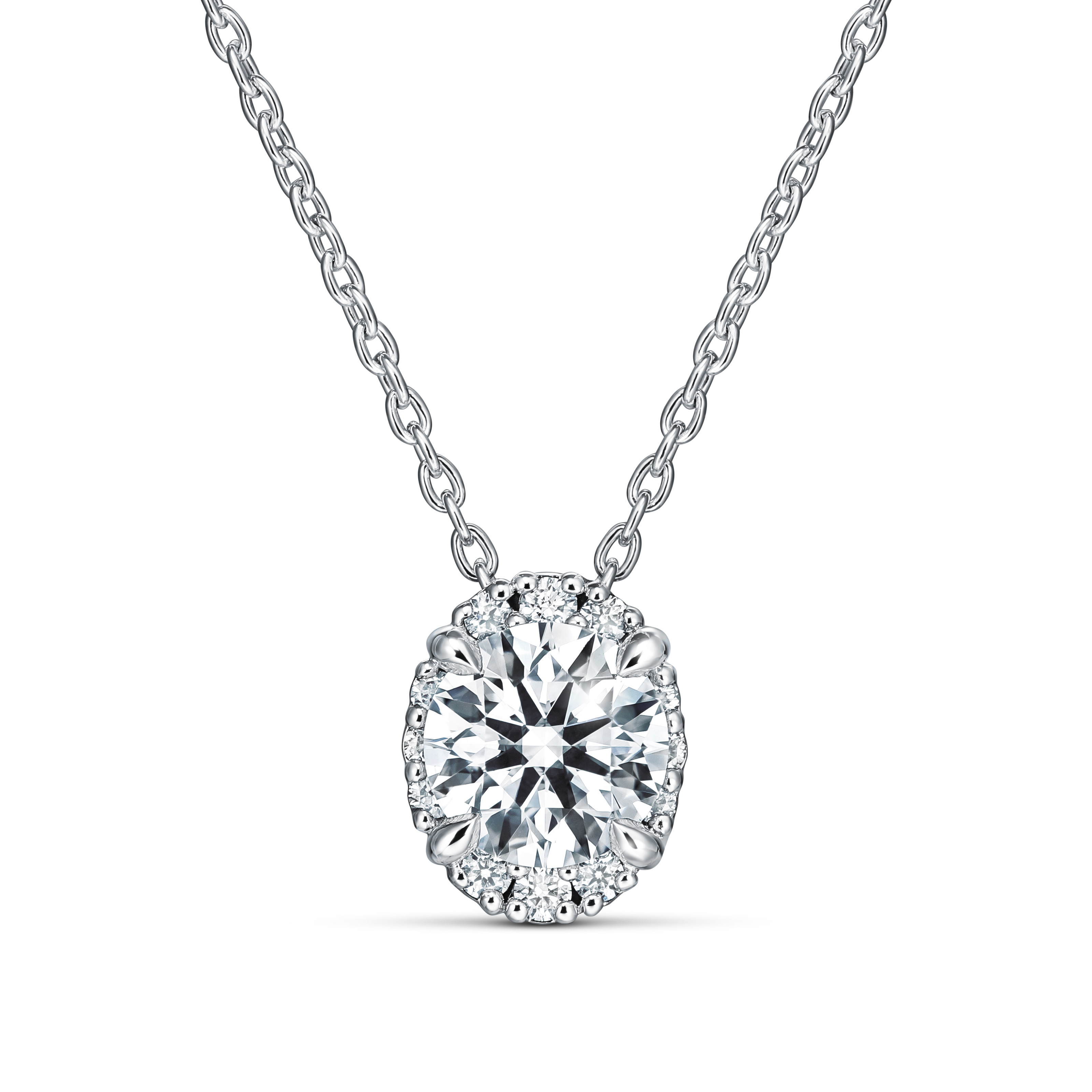 Hearts on Fire Ellipse 0.80ctw Diamond Graduated Halo Pendant in 18K White Gold