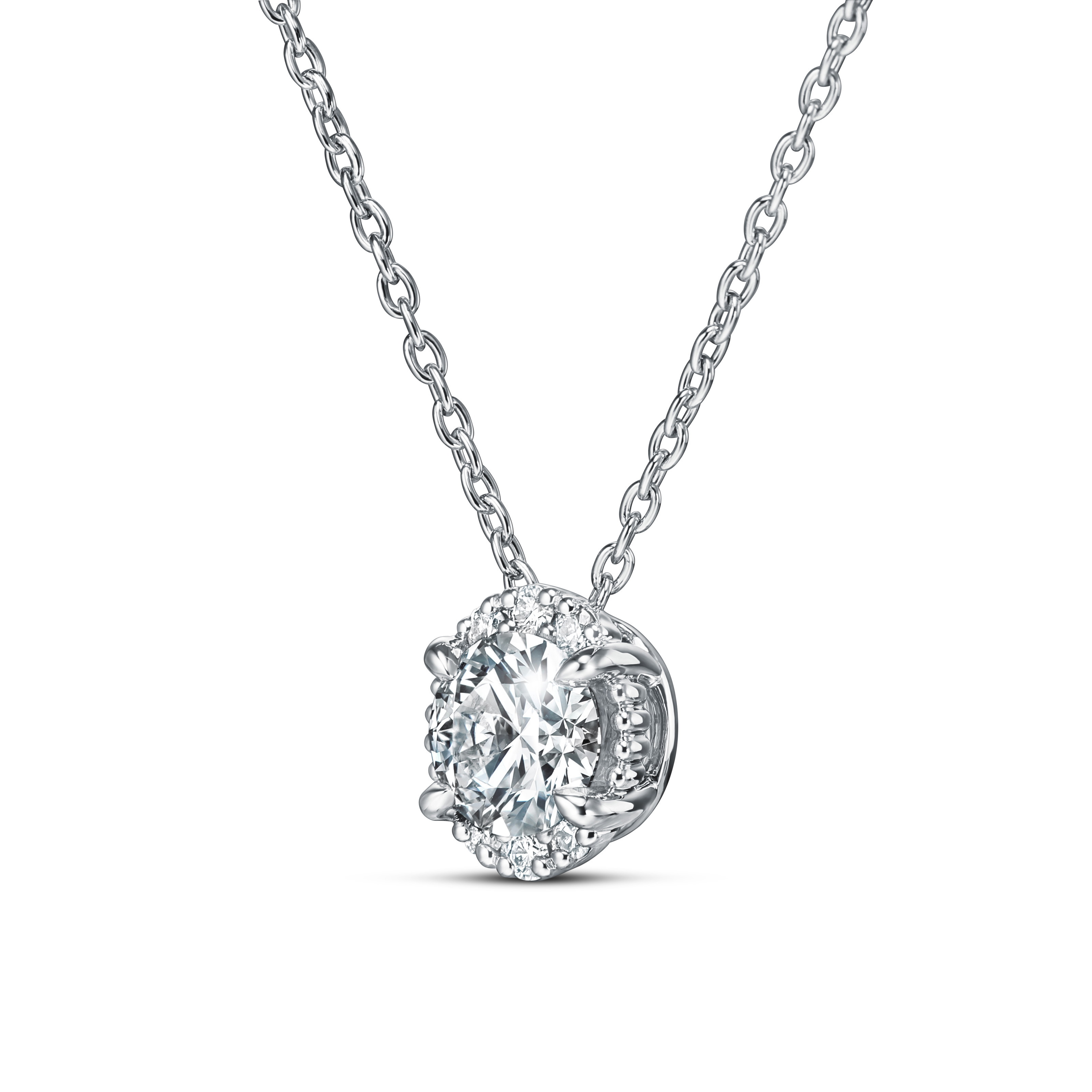 Hearts on Fire Ellipse 0.44ctw Diamond Halo Pendant Necklace in 18K White Gold (18")