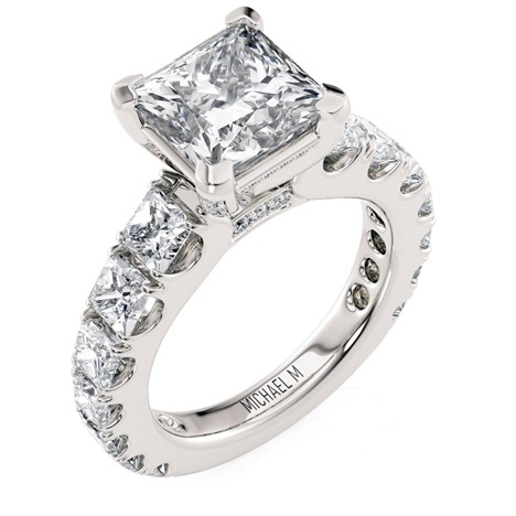 18K White Gold Diamond Hidden Halo Princess Semi-Mount Ring (1.90ctw)