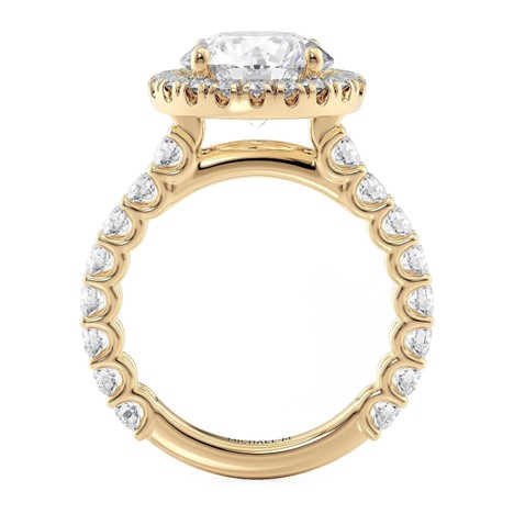 18K Yellow Gold Diamond Shared Prong Halo Semi-Mount Ring (1.31ctw)